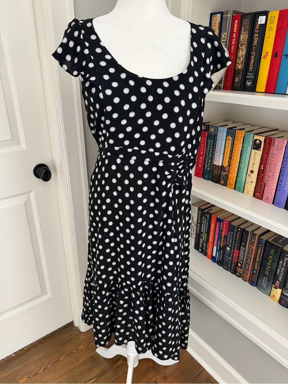 Anthropologie Black and White Polka Dot Midi Dress